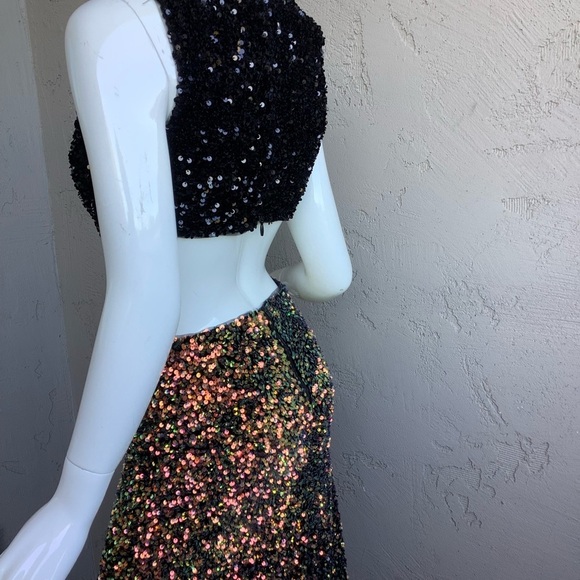 Nova Luxe Black and Rainbow Gold Sequin Gown - Picture 6 of 9